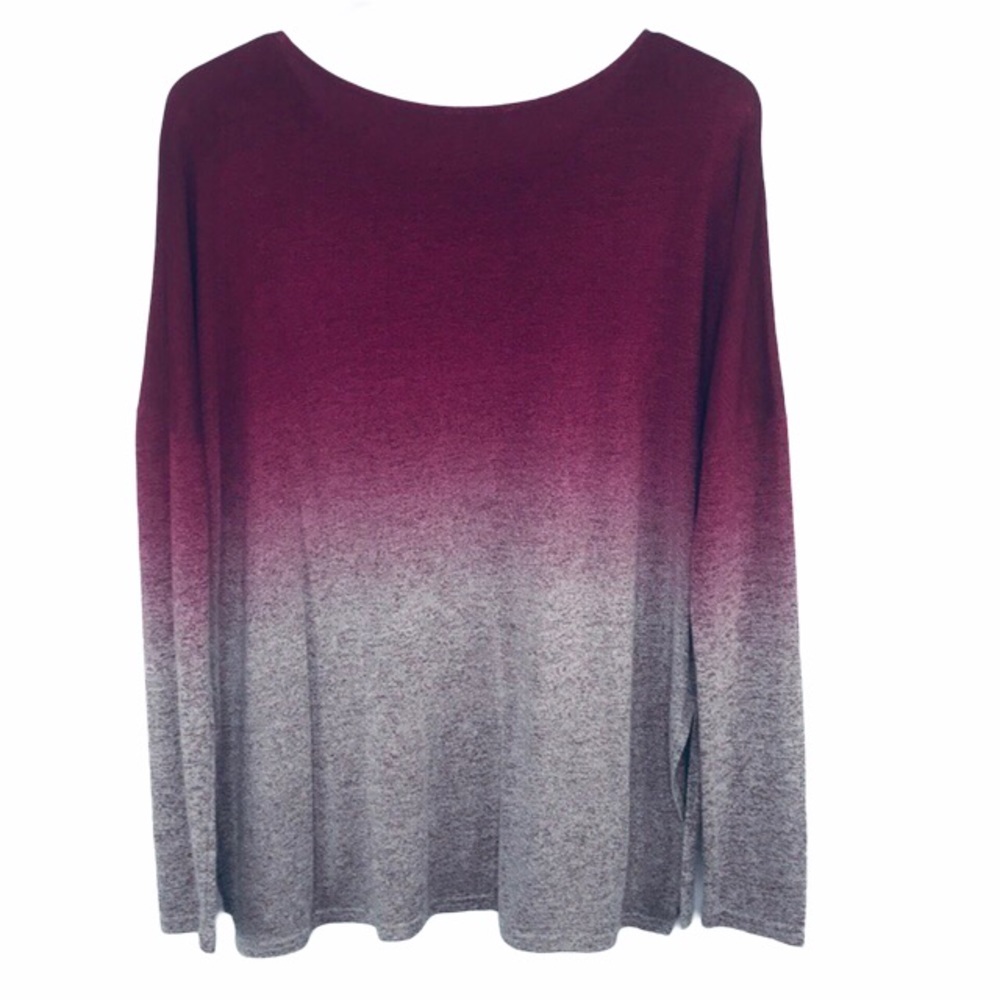 Umgee Burgundy Ombre Long Sleeve Cozy Boho Cotton Blend Soft Sz Small Top